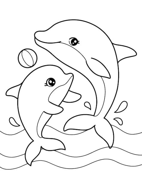 Kids Colouring Printables, Dolphin Drawing, Kids Printable Coloring Pages, Dolphin Coloring Pages, Page Illustration, Fish Coloring Page, Colouring Printables, Easy Coloring Pages, Flower Coloring Pages