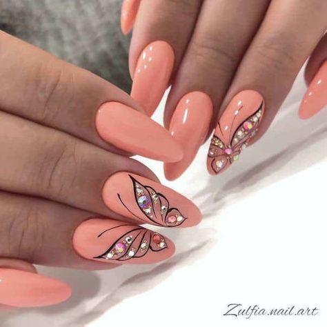 Butterfly Nail Art, Pretty Nail Art Designs, Nail Art Designs Videos, Simple Nail Art Designs, Pretty Nail Art, Pink Nail, Butterfly Nail, Nail Designs Glitter, Pretty Acrylic Nails