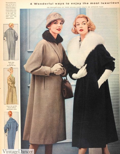 1950s Coats and Jackets History 1950s Winter Fashion, Vintage Winter Fashion, Vintage Winter Outfits, Vestidos Pin Up, 1950s Coat, Flannel Lined Jeans, Fashion 1950s, Vintage Winter, 50s Fashion