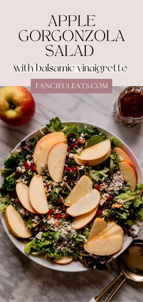 Apple gorgonzola salad with balsamic vinaigrette. Apple Gorgonzola Salad Recipe, Apple Gorgonzola Salad, Salad With Balsamic Vinaigrette, Gorgonzola Salad, Homemade Vinaigrette, Homemade Balsamic Vinaigrette, Autumn Salad Recipes, Fall Salad, Festive Food