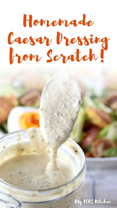 This traditional Caesar salad dressing recipe goes perfectly well in Caesar salad or in chicken casseroles. It's light and creamy at the same time, perfect for the best authentic salad recipe. #lowcarbsalad #lowcarb #lchf #salad #mypcoskitchen Ceaser Dressing Recipe, Creamy Caesar Dressing Recipe, Salads Chicken, Homemade Caesar Salad, Homemade Caesar Dressing, Creamy Caesar Dressing, Caesar Salad Dressing Recipe, Caesar Dressing Recipe, Homemade Caesar Salad Dressing