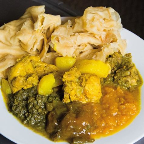 Curry with “buss-up-shut” are a Trini staple. Photo courtesy Foodie Nation TT Trinidad Curry, Trinidad Food, Food Landscape, Trinidad Recipes, Trini Food, Food Tourism, Vegetable Benefits, Restaurant Service, Diverse People