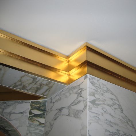 Getting a quick #tbt post in. Some gilded crown moldings in a residential project designed by Alan Deal at @bamoinc 23.5 carat gold leaf… Gold Crown Molding, Industrial Maximalist, Graffiti Crown, Ceiling Molding, Ceiling Crown Molding, Home Recording Studio Setup, Recording Studio Setup, Maximalist Art, Art Deco Ceiling