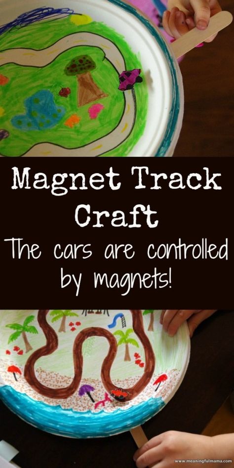 Magnet Track Craft - The car is guided by a magnet on a popsicle stick. Kids love this! Magnet Games, Walker Learning, Magnet Science, Magnet Activities, Airplane Activities, September Crafts, Stem Elementary, Transportation Preschool, Magnetic Toys