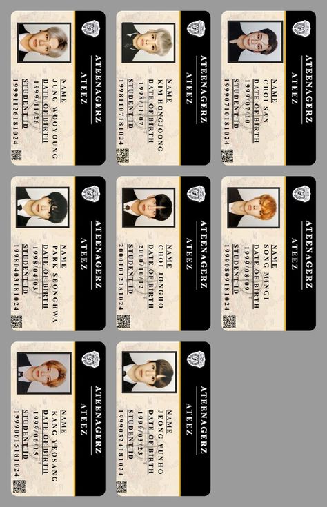 Ateez Binder Cover Ideas, K-pop Concert Freebies Ideas, Id Card Template Kpop, Ateez Freebies Ideas, Staff Id Card Design, Ateez Photocard Template, Id Card Aesthetic, Ateez Printable, Id Card Design Kpop