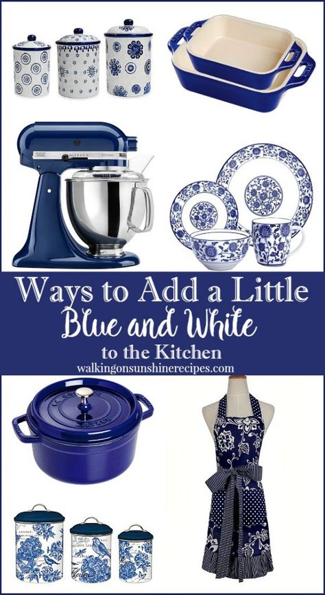 Ways to bring blue and white decor into your kitchen and home. This collection will inspire you to decorate with this timeless color combination from Walking on Sunshine Recipes. #blueandwhite #kitchendecor #kitchendecorating. Blue And White Kitchen, Blue And White Decor, Blue White Kitchens, Navy Blue Kitchen, Blue Kitchen Decor, Deco Champetre, Walking On Sunshine, White Kitchen Decor, Blue White Decor