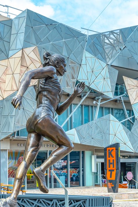 Olympian Nova Peris -Federation Square Melbourne -SandraZ World Trip, Melbourne Victoria, World Traveler, Statue Of Liberty, Melbourne, Statue, Australia, Square, Travel