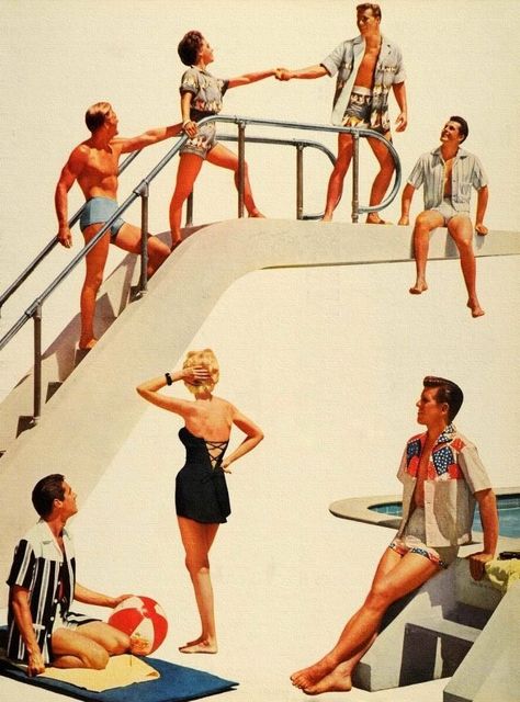 Swimming Pool Outfit, 50s Beach, Catalina Swimwear, Vintage Palm Springs, Vintage Beach, Look At You, Vintage Summer, Vintage Graphics, Vintage Ads