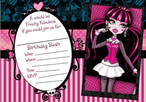 Free Printable Monster High Draculaura invitation Monster High Invitations, Monster High Printables, Monster High Birthday Party, Monster High Draculaura, 5th Birthday Party Ideas, Monster High Party, Fun Party Themes, Printing Paper, Monster Party