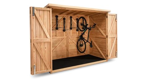 V-Shed | Vertical Bike Storage Shed - The Bike Shed Company Shed Storage Bikes, Bike Lean To, Bike Shed Ideas, Bike Storage Outdoor, Diy Bike Storage, Vertical Bike Shed, Vertical Bike Storage Shed, Pallet Bike Storage Shed, Outdoor Bicycle Storage