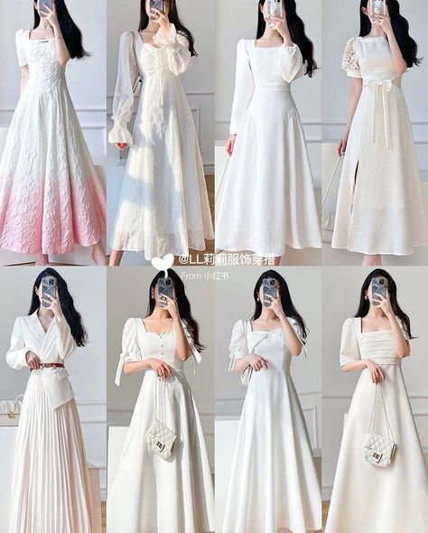 Korean Long Frocks, Frock Fashion Style, Korean Modest Outfits, Long Dress Korea, Cute Korean Fashion, Modest Girly Outfits, Smart Casual Women Outfits, Jenna Fischer, Long Frock Designs