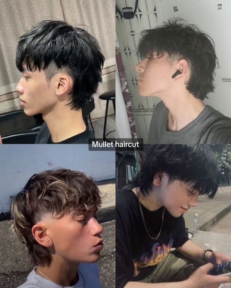 Short Wolfcut Men, Mullet With Highlights, Asian Mullet Haircut Men, Jay Jo Haircut, Asian Men Hairstyle Messy, Long Mullet Men, Short Mullet Curly Hair, Very Short Mullet, Mullet Boy