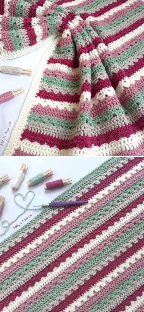 Granny Stripe Blanket, Christmas Crochet Blanket, Striped Crochet Blanket, Striped Baby Blanket, Crochet Baby Blanket Free Pattern, Crochet Afghan Patterns Free, Crochet Blanket Designs, Manta Crochet, Crochet Square Patterns