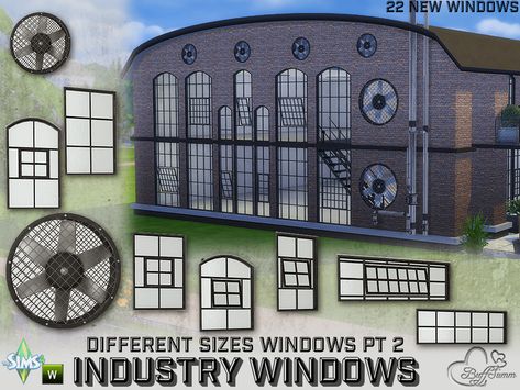 Your Sim want to live in an authentic factory building? Found in TSR Category 'Sims 4 Construction Sets' Industrial Interior Office, Window Construction, Industrial Windows, Vintage Industrial Lighting, Factory Building, Industrial Livingroom, Sims 4 Cc Furniture, Small Windows, Sims 4 Build