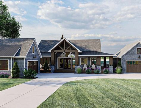 Modern Ranch House Plan With 2000 Square Feet - Family Home Plans Blog Lakehouse Plans, Advanced House Plans, Lake Theme, House Plans With Pictures, Lake Homes, Covered Deck, Lake House Plans, Craftsman Style House Plans, Craftsman House Plan