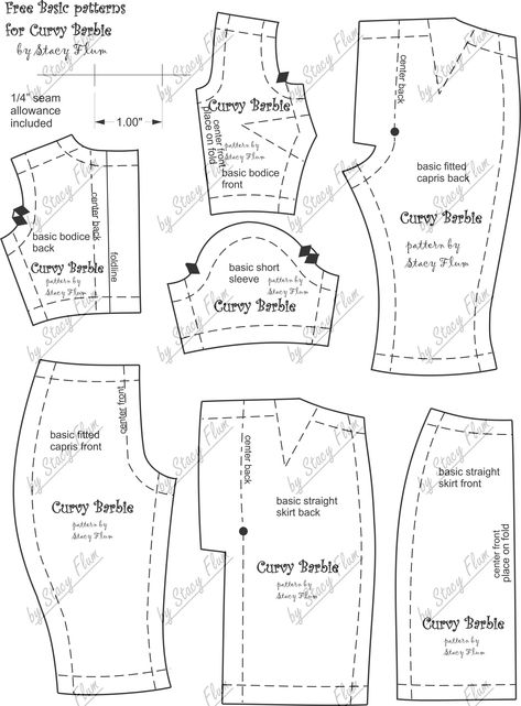 Free pattern for Curvy Barbie. Curvy Doll Pattern, Curvy Barbie Clothes Patterns Free, Free Barbie, Accessoires Barbie, Barbie Sewing, Barbie Dress Pattern, Sewing Barbie Clothes, Barbie Sewing Patterns, Diy Barbie Clothes