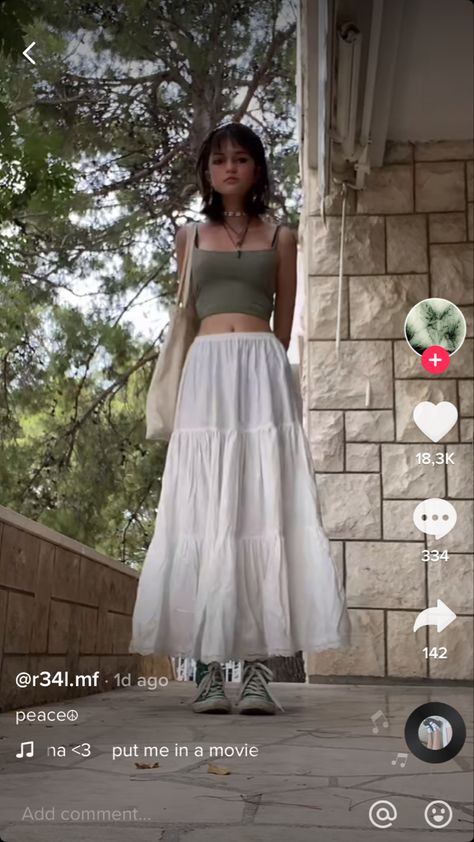 Long Skirt Outfits Nature, Fairy Skirt Outfit Aesthetic, Cute Fits With Long Skirts, Long Fairy Skirt Outfits, Outfits With A Long White Skirt, Fairy Long Skirt, Fairycore Maxi Skirt, How To Style Long Skirts Aesthetic, Long Skirt Summer Aesthetic