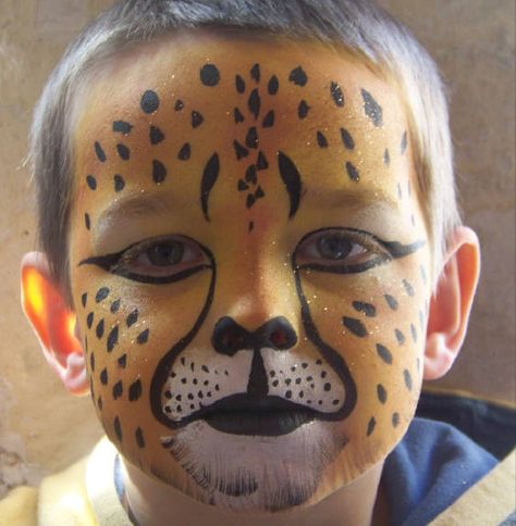 Kids Cheetah Face Paint, Face Painting Cheetah, Kids Cheetah Costume, Cheetah Face Paint, Leopard Face Paint, Cheetah Halloween Costume, Cheetah Makeup, Cheetah Costume, Cheetah Party