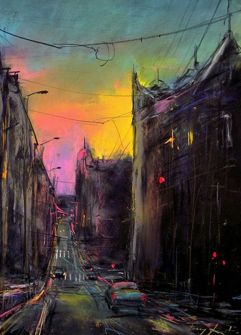 Urban Pastel Painting, Urban Illustration, Chalk Pastel Art, Soft Pastels Drawing, Urban Painting, Soft Pastel Art, Pastel Poster, Chalk Pastel, Pastel Landscape