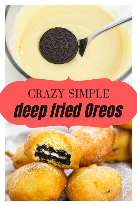 Are you ready for the best fried dessert recipe, ever? This Deep Fried Oreos recipe is a simple and easy treat that will have everyone wanting more. This fun fair food recipe  is easy to make up right at home! Deep Fried Oreos Recipe, Fun Fair Food, Cheesecake Dessert Cups, Fried Oreos Recipe, Deep Fried Oreos, Deep Fried Recipes, Fried Dessert, Fried Oreos, Carnival Food