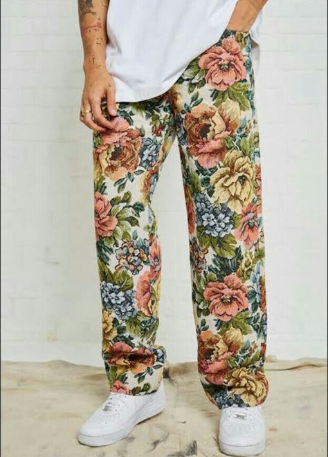 Floral Pants Outfit, Skate Jeans, Painted Clothes Diy, Flower Jeans, Pants Outfit Men, Drip Outfit Men, Vintage Floral Design, Kawaii Fashion Outfits, Jaded London