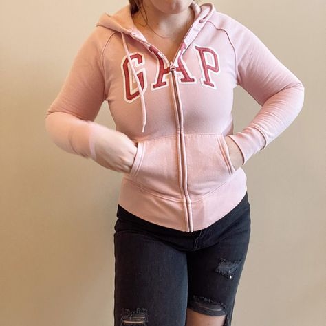 Gap hoodie. adorable pastel light pink Gap zip up... - Depop Pink Gap Zip Up, Gap Zip Up, Pink Gap Hoodie, Pink Zip Up Hoodie Outfit, Small Pictures, Hoodie Outfit, Pink Hoodie, Acrylic Nails Coffin Short, Y2k Aesthetic