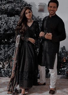 Couple Traditional Outfits Indian Black, Desi Couple Outfits, Dholki Outfit, Desi Photoshoot, Black Cotton Kurti, Kurti Black, Pakistani Couple, Desi Dress, Desi Outfits