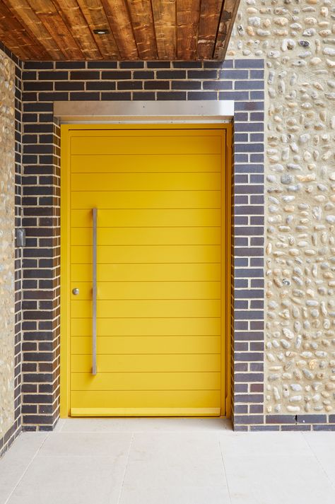 Yellow Front Door Colors, Yellow Front Door, Front Doors Uk, Yellow Front Doors, Contemporary Front Doors, Yellow Door, Door Colors, Door Picture, Concrete Houses