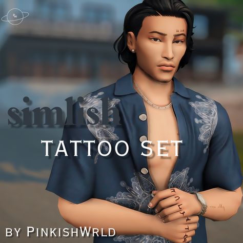 simlish male tattoos by PinkishWrld | Patreon Sims 4 Men Tattoos, Sims 4 Tattoos Male, Tattoo Sims 4 Cc, Tattoos Sims 4, Male Back, Male Tattoos, Sims 4 Tattoos, The Sims 4 Skin, 4 Tattoo