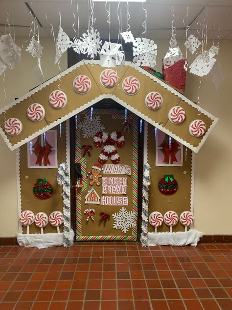 Gingerbread Office Door Decorations, Candyland Christmas Classroom, Door Decorations Classroom Christmas Gingerbread Houses, Diy Gingerbread House Office Decorations, Office Gingerbread Decorations, Christmas Door Gingerbread House, Ginger Bread House Door Decorations, Gingerbread Door Contest, Gingerbread Office Decor