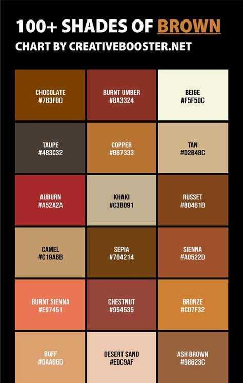 Shades Of Brown Color, Brown Color Names, Maladaptive Daydreaming, Ash Brown, Burnt Umber, Shades Of Brown, Flat Color, Color Names, Brown Color