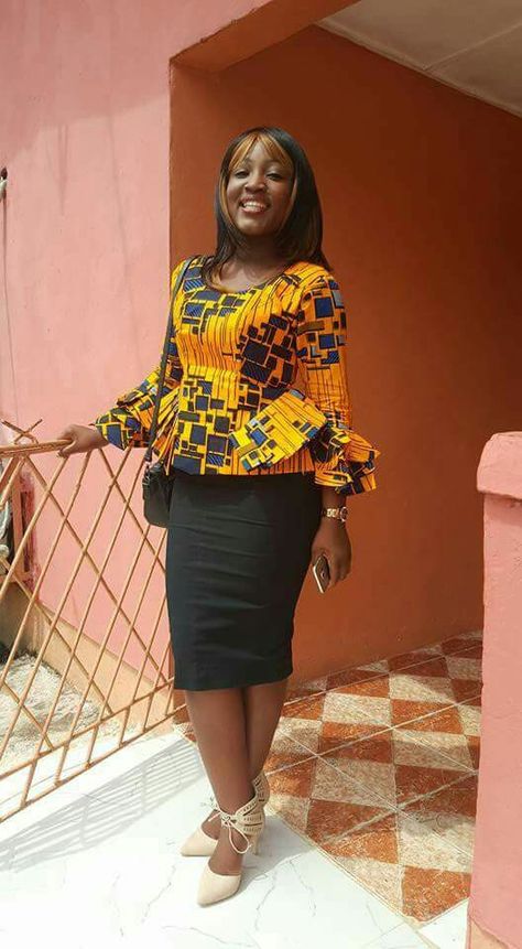 Unique Top Pencil Skirt Styles, Workplace Fashion, Ankara Skirts, Stylish Naija, Ankara Tops, Skirt Styles, Plus Size Black Dresses, African Tops, Ankara Style