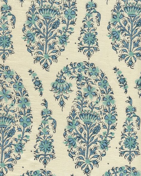 quadrille Kashmir Paisley Blue on  Cream Linen Quadrille Fabric, Modern Vintage Decor, Paisley Fabric, Indian Prints, Digital Borders Design, Wallpaper Online, Discount Fabric, Paisley Pattern, Border Design