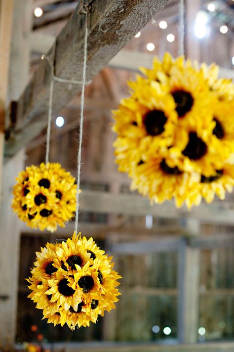 can i have sunflowers in my spring wedding? please?? Wiffle Ball, Rustic Wedding Decorations, Kissing Ball, Cheap Fall, Room Cozy, Styrofoam Ball, Decorating Inspiration, Deco Floral, Sunflower Wedding