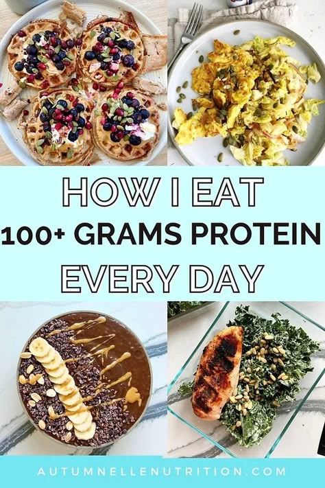 How I Eat 100+ Grams Protein Daily [+ Meal Examples] 30grams Of Protein, Protein Cheat Sheet Grams, How To Add More Protein To Your Diet, 135 Grams Of Protein A Day, Protein Meals Build Muscle, High Protein Meal Plan, Protein Goals, Protein Meal Plan, High Protein Food