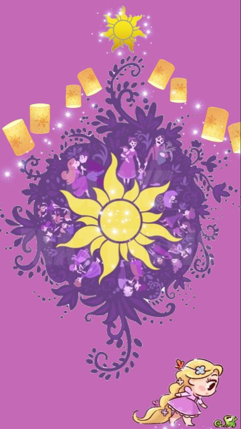 Flower From Rapunzel, Tangled Sun Painting, Rapanzul Aesthetic, Rapunzel Background, Tangled Design, Rapunzel Flower, Rapunzel Sun, Tangled Cartoon, Flower Wall Painting