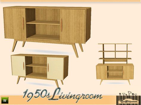 50s Furniture, 1950s Furniture, 1950s Decor, 1950s House, Sideboards Living Room, Ts4 Cc, Sims Mods, Tiny Living, Sims 4 Cc