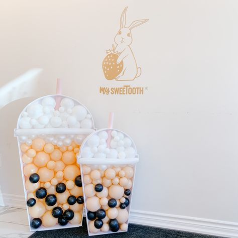 Boba Balloon, Bubble Tea Party, Boba Birthday, Boba Party, Diy Boba, Mosaic Workshop, Boba Bar, Truck Wedding, Balloon Mosaic