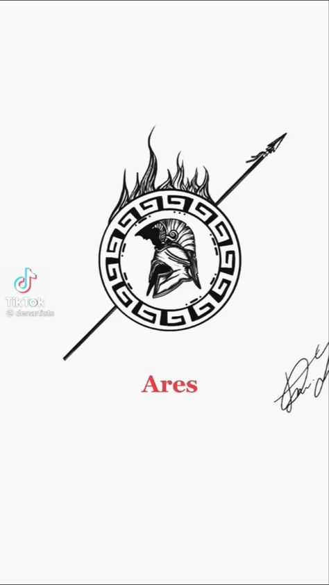 Geek God Tattoo, Small Greek God Tattoo, Greek Symbol Tattoo Mythology, Greek Ares Tattoo, Ares God Tattoo, Ares Symbol, Apollo Tattoo Design, Greek Myth Tattoos, Athena Tattoo Minimalist