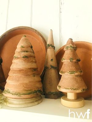 terra cotta Christmas: terra cotta pot tree tutorial Terracotta Christmas Decor, Terra Cotta Christmas, French Clay Pots, Pot Tree, Tree Tutorial, Terra Cotta Pot, Faux Moss, Christmas Clay, Create Decor