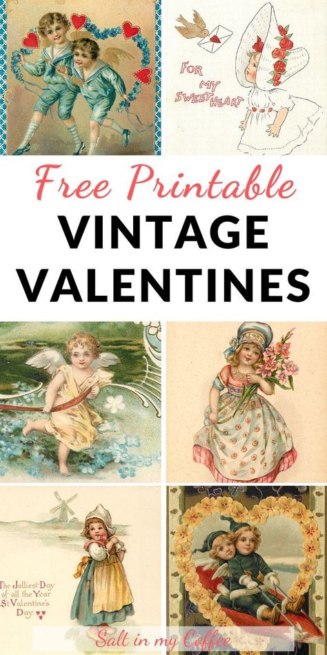 Check out this collection of free printable valentines from the early 1900's! They're fast and easy to print, and SO DARN CUTE. These images can be used for crafts, cards or decorations. Check it out and print your favorites to pinup today! #valentine #diyvalentines #handmadevalentines #valentinecrafts #rusticvalentinedecor #vintagevalentines #handmadevalentinecrafts #cutevalentines #funnyvalentines #printablevalentines #valentinediy Vintage Valentine Crafts, Diy Valentine's Day Decorations, Victorian Valentines, Valentine Images, Free Vintage Printables, Printable Valentines Cards, Valentine's Day Printables, Vintage Valentine Cards, Valentines Printables Free