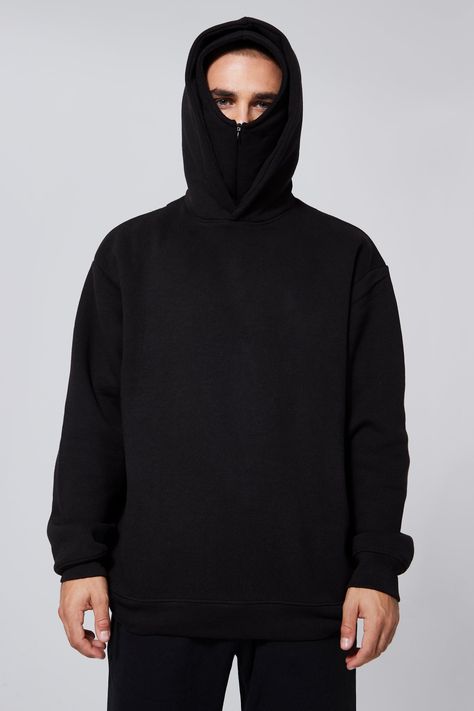 Oversized Hoodie With Zip Up Balaclava | boohooMAN UK Hoodie With Zip, Hoodies Style, Womens Oversized Hoodie, Hoodies Collection, Fashion Masks, Plain Hoodies, Oversized Hoodies, Hoodies And Sweatshirts, Hoodie Outfit