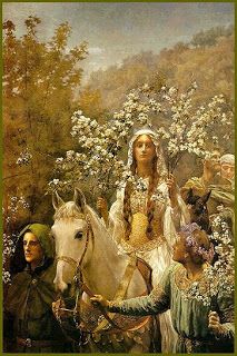 Niamh on her magic horse, Embarr. She is one of the Queens of Tir na nÓg, and might also be the daughter of Fand. Her father is Manannán mac Lir. Her daughter is Plúr na mBan, who she had with her partner Oisín. John Collier, Era Victoria, Roi Arthur, Pre Raphaelite Art, Pre Raphaelite, Images Vintage, Beltane, Arte Inspo, King Arthur