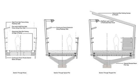 Overhead Canopy  E81st Pedestrian Bridge over FDR Drive | Andrew Goldberg | Archinect Pedestrian Bridge Design, Bridge Section, Bridges Architecture, Bridge Engineering, Architecture 101, Bridge Structure, Steel Bridge, Sky Bridge, Bridge Construction