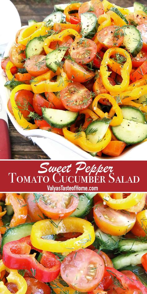 Soft Recipes, Fresh Food Recipes, Cucumber Salads, Seafood Ideas, Sweet Pepper Recipes, Tomato Cucumber Salad, Bell Pepper Salad, Cold Salads, Pepper Salad