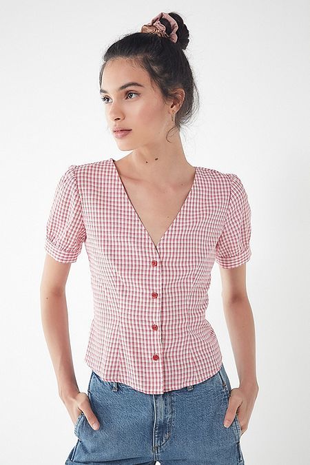 Cotton Tops Designs For Jeans, Cotton Tops For Jeans, Tops Designs For Jeans, Blouse Silhouette, Cotton Tops Designs, Gingham Blouse, Formal Tops, Trendy Fashion Tops, Pretty Blouses