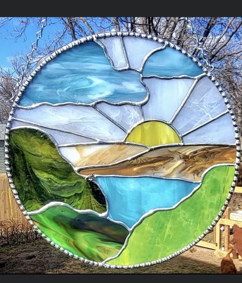 Stained Glass Sunset Landscapes, Mountain Stained Glass Patterns, Stained Glass Mosaic Art, Diy Stained Glass Window, Glass Painting Patterns, Stained Glass Studio, Stained Glass Patterns Free, Stained Glass Birds, Glass Suncatchers