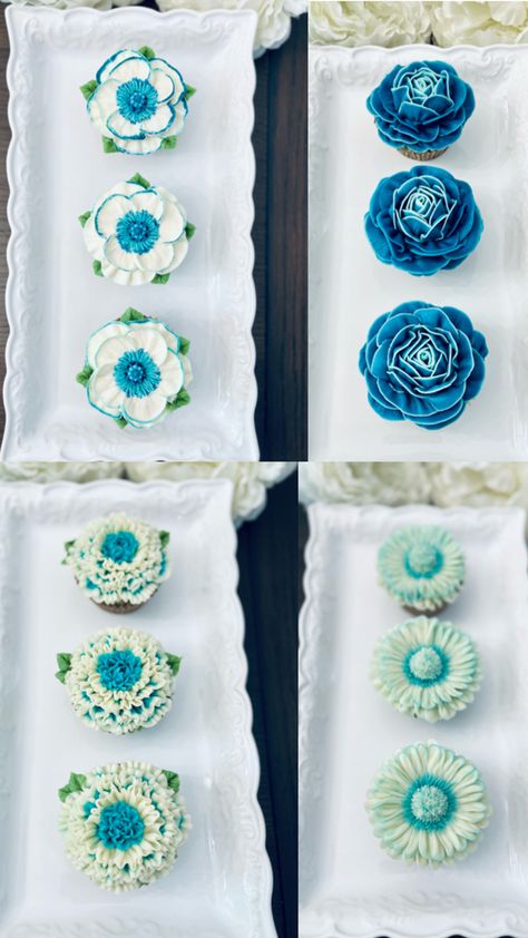 Teal Buttercream Flowers Buttercream Cupcakes, Buttercream Flowers, Butter Cream, Cake, Flowers