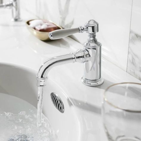 Burlington Arcade Chrome Lever Basin Mixer with Handle Choice | Sanctuary Bathrooms Burlington Bathroom, Traditional Bathrooms, Bathroom Sink Taps, Bath Shower Mixer Taps, Sink Mixer Taps, Chrome Bathroom, Main Bathroom, Tap Handles, Basin Mixer Taps