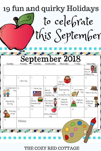 The Cozy Red Cottage: 19 Fun and Quirky Holidays to Celebrate with your Kids in September September Holidays For Kids, Special Days In September, National Food Day Calendar, Fun Holidays To Celebrate, Monthly Holidays, Family Rituals, National Holiday Calendar, Funny Holidays, September Holidays